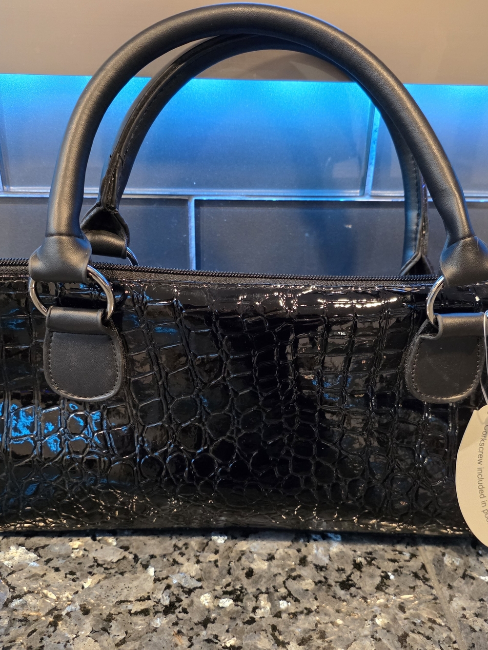 NWT Primeware Croc Insulated Wine Clutch Bag + Corkscrew Black Glossy
